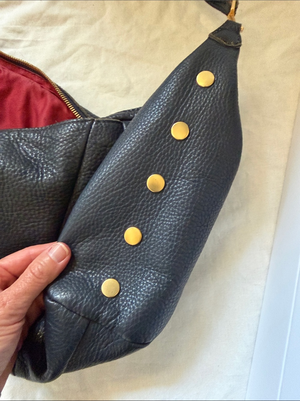 Hammitt Morgan Dark Blue Leather Shoulder/ Crossbody with Gold Hardware - Picture 10 of 11